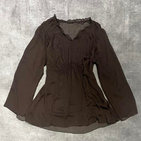Sheer brown long sleeve blouse - Picture 1 of 6